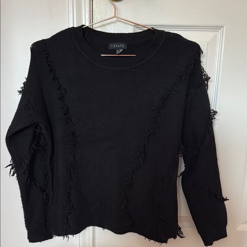 I State Black Frayed Sweater